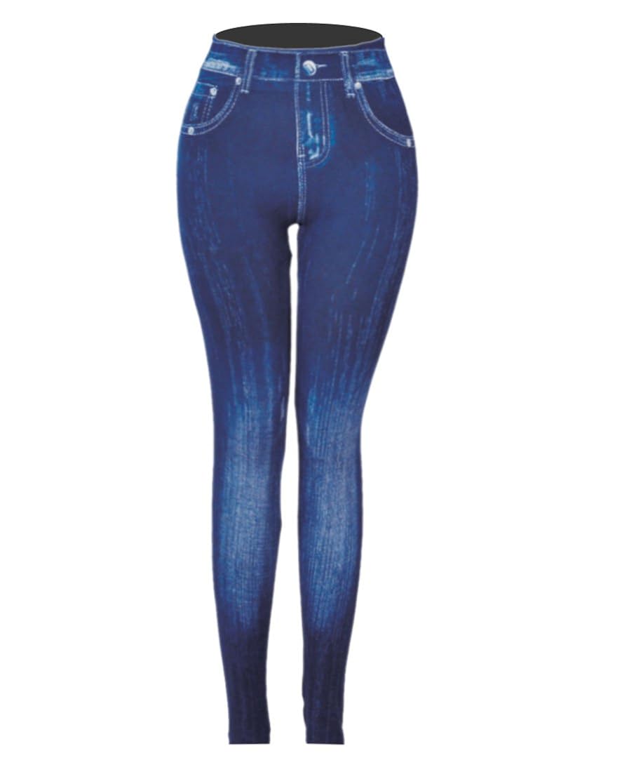 CLOYA Women's Denim Print Fake Jeans Seamless Full Length Leggings (Small/Medium, Denim