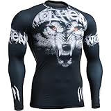 Fixgear Mens Womens MMA Running Wolf Printed Compression Shirt Long sleeve Black S ~ 4XL