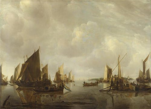 'Jan Van De Cappelle A River Scene With Dutch Vessels Becalmed ' Oil Painting, 10 X 14 Inch / 25 X 35 Cm ,printed On Polyster Canvas ,this Amazing Art Decorative Canvas Prints Is Perfectly Suitalbe For Living Room Decoration And Home Artwork And Gifts