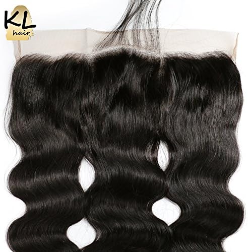 14inch Free Part Body Wave 13X4 Ear to Ear Lace Frontal Closure With Baby Hair Peruvian Human Virgin Hair Natural Color 1B 130% Density Bleached Knots KL Hair