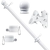 ESTTOP 5 FT Flag Pole Kit, Tangle Free Spinning Weather Resistant Rustproof Stainless Steel Flagpole with Base for 3x5 Sports Flag 1" Dia Flag Pole Holder for Outside House, Wall (White)