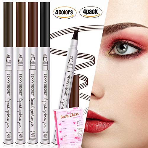 Tattoo Pen Microblading Eyebrow Pencil(4 Pack 4 colour), Smudge-Proof Ink Gel Tint with Four Tips, Natural Hair-Like, Tint Dye Cream for Eyes Makeup