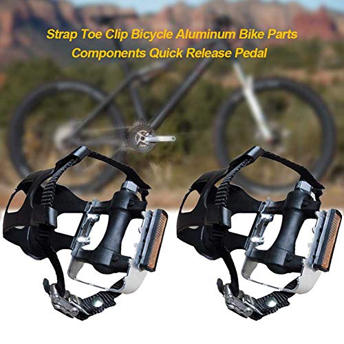 GEZICHTA 9/16 Inch Bicycle Pedals with Toe Clips and Straps, 1 Pair Bicycle Cycling MTB Mountain Bike Pedal Toe Cage Strap Belts, Quick Release (2Pcs)
