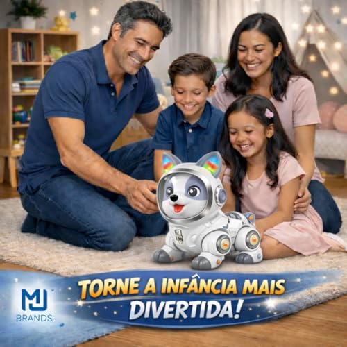 Robô Inteligente - Brinquedo Interativo: Cão Elétrico que Dança e Faz a Festa - Repete a Fala Voz - Com Gravador Gravação (BRANCO E CINZA) - MJ BRANDS