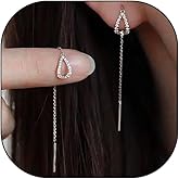 Long Chain Teardrop Threader Earrings for Women Sparkling Hollow CZ Dangle Earrings Minimalist Threaded Earrings Wedding Charm Jewelry