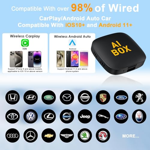 4-in-1 Wireless CarPlay Adapter Support Netflix/YouTube/TF Card, Android Auto & Carplay Adapter with USB-A and USB-C Cables,Convert Wired to Wireless Apple Dongle, Video Box Car Play for iOS 10+