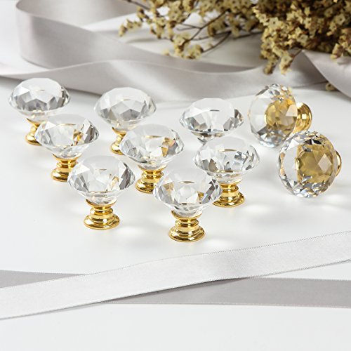 image for CZC HOME 10 PCS Diamond Crystal Glass Pull Handle Cabinet Knobs Cupboa