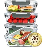 [5-Packs, 36 Oz.] Glass Meal Prep Containers with Lifetime Lasting Snap Locking Lids Glass Food Containers,Airtight Lunch Container,Microwave, Oven, Freezer and Dishwasher Safe(4.5 Cup)