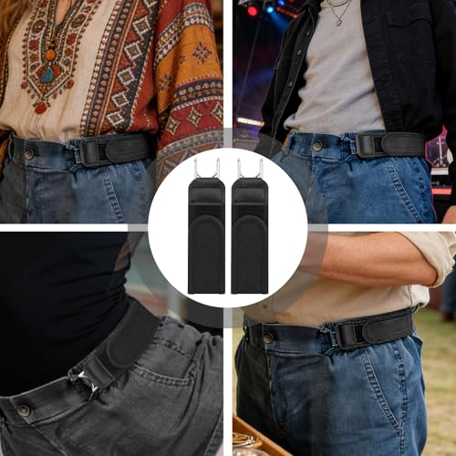 Puasok 2 Pieces Belt Without Buckle Kit, Elastic Tactical Belt with Metal Hook, Invisible Waist Belt for Men and Women, for Work, Leisure