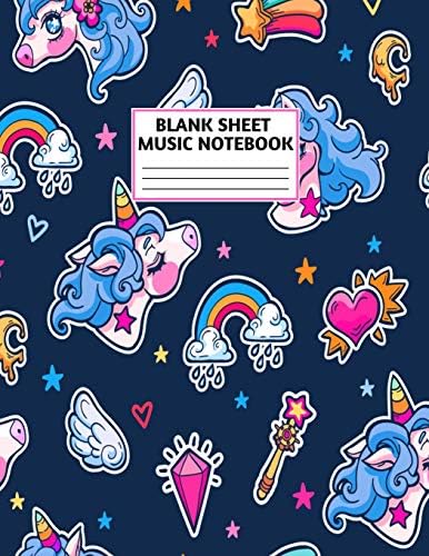 Blank Sheet Music Notebook: Cute Unicorn Matte Cover Design with 110 Pages White Paper Interior for Musician Students and Professionals Playing Piano, ... Musical Instruments Staves (8.5"x11" Large)