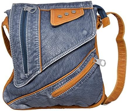 Womens Cross Body Messenger Bag Purse with Stonewashed Look and Adjustable Strap (Blue)