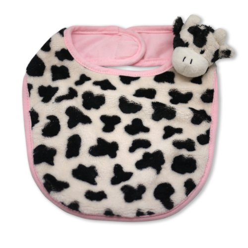 The Babymio Collection Bib, 100% Cotton Backed, Mooky the Cow Pink