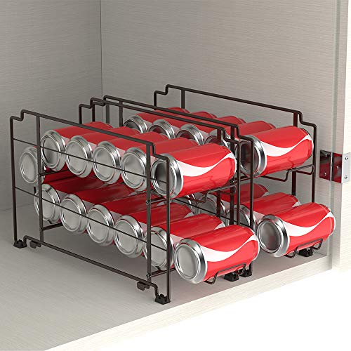 Nandae Stackable Can Organizer, Soda Beverage Can Dispenser Storage Holder Rack for Refrigerator, Brown