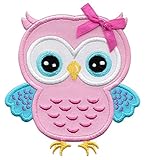 PatchMommy Iron On Applique Patch, Pink and Blue Owl - Kids Baby