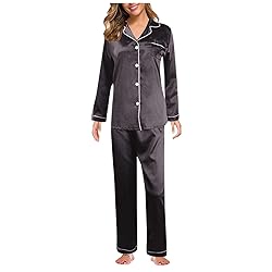 Womens Satin Pajamas Set Long Sleeve Sleepwear