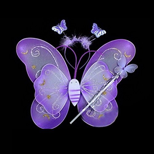 VANKER 3Pcs/Set Purple Fairy Butterfly Wand Headband Fancy Cosplay Costume Dress-up Wings