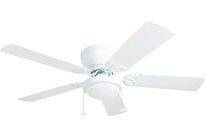 Prominence Home Benton, 52 Inch Traditional Flush Mount Indoor LED Ceiling Fan with Light, Pull Chains, Dual Finish Blades, Reversible Motor - 50852-01 (White)