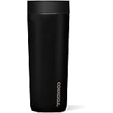 Corkcicle Commuter Cup Travel Mug - Insulated Coffee Mug with Lid - Keeps Drinks Cold 18 Hours - 360° Spill-Proof Sip Lid - Holiday Gift - Great for Gifting Warmth - 17 oz - Matte Black