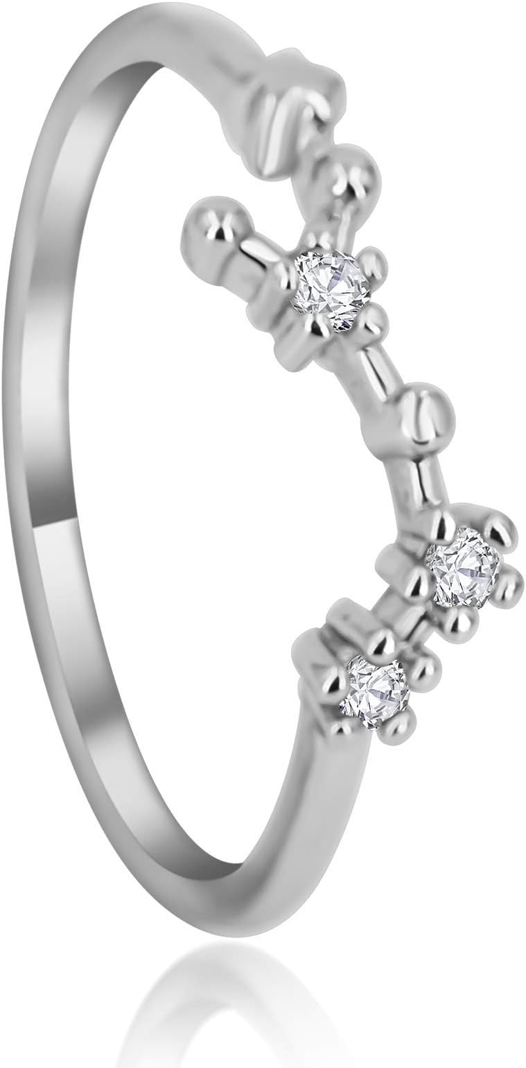 Zodiac Constellation Ring with Cubic Zirconia Stones Made of Zinc, Steel & Brass