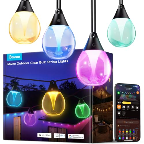 Govee Outdoor Lights, 15m Dimmable RGBWIC LED Chain Lights with 16 Million Colors and 111 Scene Modes, 80 lm for LED, 25,000 Hours Lifespan, Works with Alexa, Google Assistant, Matter