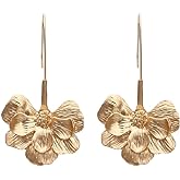 Gold Flower Dangle Earrings for Women, Women’s Cute Hawaiian Flower Petal Bohemian Drop Earrings Jewelry