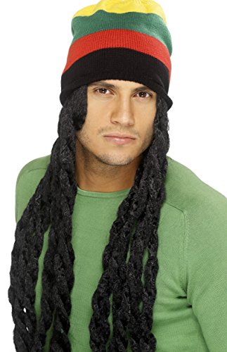 Smiffy's Men's Rasta Hat with Dreadlocks, Multicolour, One Size, 42234