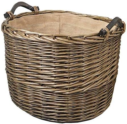 WovenhillWillow Oval Log Basket | Handmade Wicker Extra Large Lined Laundry Hamper Storage Box | W59 x D52 x H45cm | Bronze