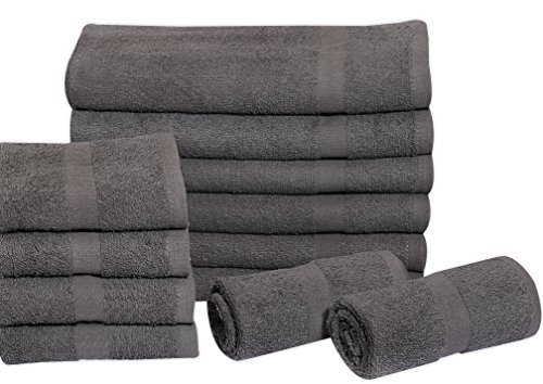 Gold textiles Cotton Bleach Proof Salon Hand Towels (24-Pack,Grey,16x27 inches) Bleach Safe Gym Hand Towel (24, Grey)