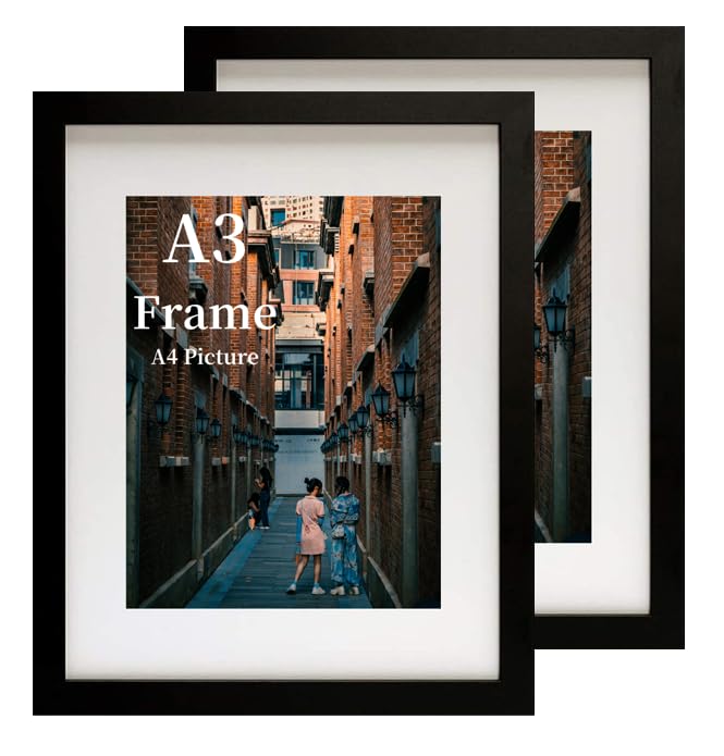 MEGAROOM Wood A3 Picture Frame Set of 2 - A3 Frame for 16.5 x 11.7 In (42 x 29.7 cm) Photo Wall Hanging - A3 Photo Frame with Clear Perspex Front - Wall Mounting to Hang Portrait, Landscape (Black) โ image 1
