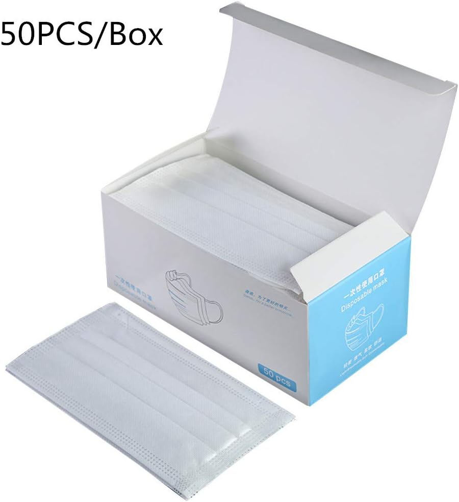 Trulily-Home 50Pcs Disposable Face Cover, 3 Ply Filter Cover, Medical Dental Surgical Non-Woven Dust Mouth Cover, Unisex Safety Face Cover with Elastic Earloop,Comfortable,Breathable (White)