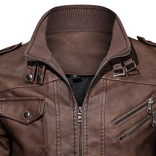 Men Vintage Jacket, NDGDA Male Zipper Stand Collar Solid Imitation Leather Coat Autumn Winter Long Sleeve Solid Color Tops