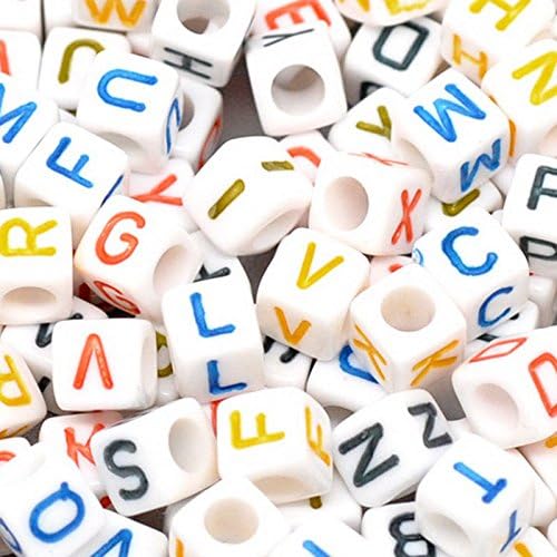500 PCS Cube Acrylic Letter Alphabet Beads DIY Crafts (White Multi Leter)