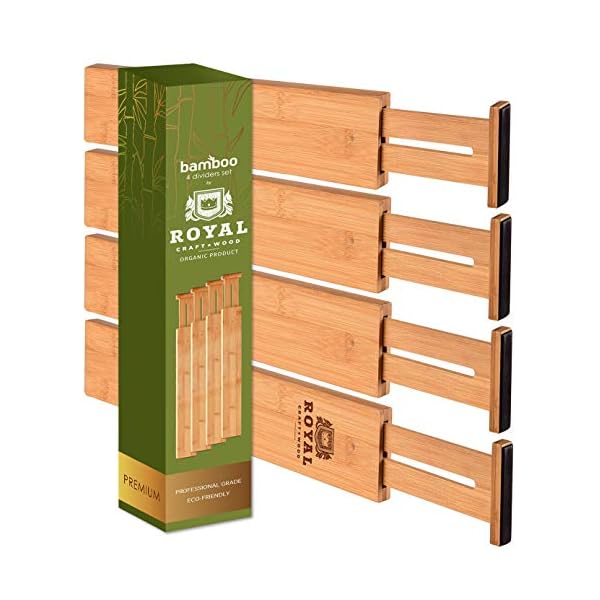 ROYAL CRAFT WOOD Adjustable Bamboo Drawer Dividers Organizers (17″ 21