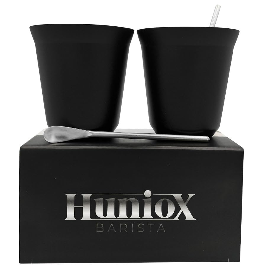 Huniox® 2 X 250 Ml | Coffee Mugs – Tea Cups – Cups and Mugs – Large Mugs for Hot Drinks – Matcha Mug | Includes 2 Design Spoons (Onyx, 250 Ml) — image 1