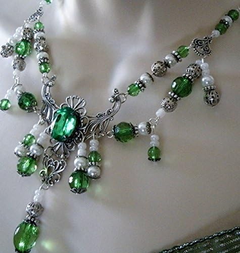 Green Renaissance Necklace, handmade jewelry edwardian art nouveau victorian art deco medieval