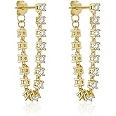 18k Gold Dangle Earrings for Women - Gold Plated Brass Diamond Earrings Layered Dangling with Tassels for Women Hypoallergenic Non Tarnish