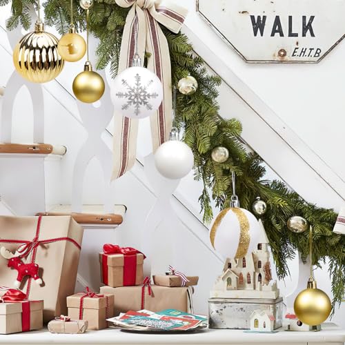 LOVEINUSA 100PCS Christmas Ball Ornament Set, Shatterproof Christmas Tree Balls Assorted Hanging Baubles Snowflakes for Xmas Tree Wreath Christmas Party Wedding