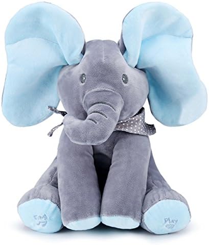 KESI Peek-a-Boo Elephant Toys Babys Animated Flappy Plush Toy Singing Stuffed Animals (Gray Blue)