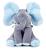 KESI Peek-a-Boo Elephant Toys Babys Animated Flappy Plush Toy Singing Stuffed Animals (Gray Blue)