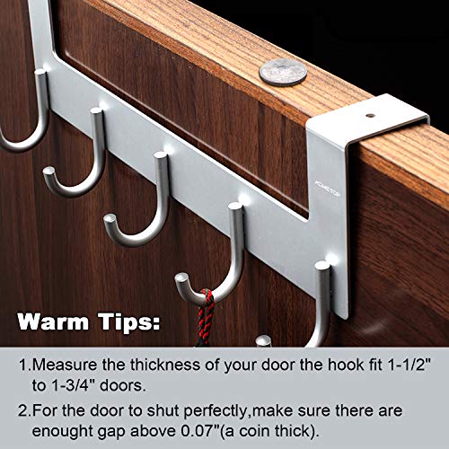 ACMETOP Over The Door Hook Hanger Rack, Heavy Duty Aluminum Organizer for Storage Holder Hanging Hats, Coats, Towels, Clothes, Bags - 5 Hooks, Brush Finish (Silver) - Thumbnail 2
