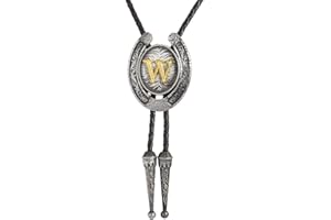 Btilasif Initial Letters A-Z Bolo Ties Western Cowboy Leather Necktie Outfit Halloween Costume Accessories Tie for Men Women