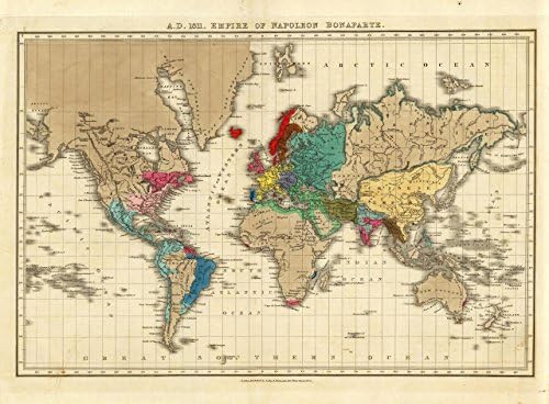 Empire of Napoleon, Vintage World Map Reproduction Rolled Canvas Print 34x24 in.