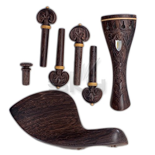 image for Sky Music Carved Rosewood Violin Fittings Pegs/Tailpiece/Chinrest/Endp