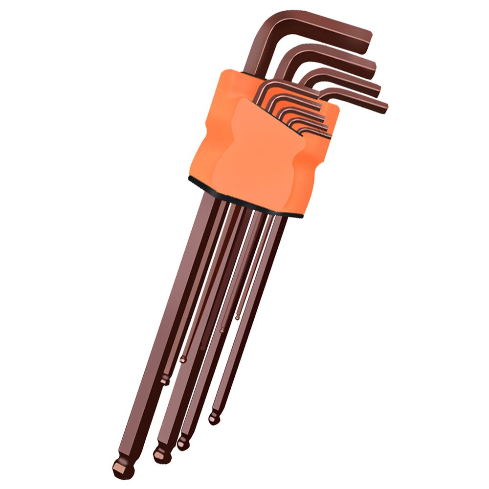 LNJBABAO 9 Pcs Allen Key Set Long Allen Key Set Ball End Hex Allen Keys Metric Hex Key Set 1.5-10mm S2 Alloy Steel Steel Allen Key for Household DIY Disassembly and Maintenance of Equipment