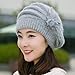 AutumnFall Fashion Womens Flower Knit Crochet Beanie Hat Winter Warm Cap Beret (Grey)