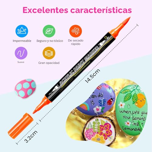 AHIKY 72 Colours Acrylic Markers, Double Ended Acrylic Markers with Fine Tip and Brush, Acrylic Paint Marker Permanent for Stones, Wood, Easter Eggs, Glass, Ceramic, Fabric
