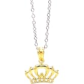 Charm America - Gold Plated Crown Pendant Necklace- Gold Plated on 925 Sterling Silver- Silver Adjustable Necklace 16"-18"