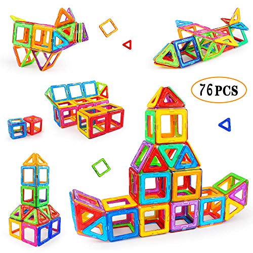 Tomons Magnetic Blocks for Kids, 76 Pcs Magnet Building Tiles Block Construction Toys, Creativity Kids Educational Toys Brain Games for Kids with Guide Booklet for Edutainment Gift ( Carrying Bag)