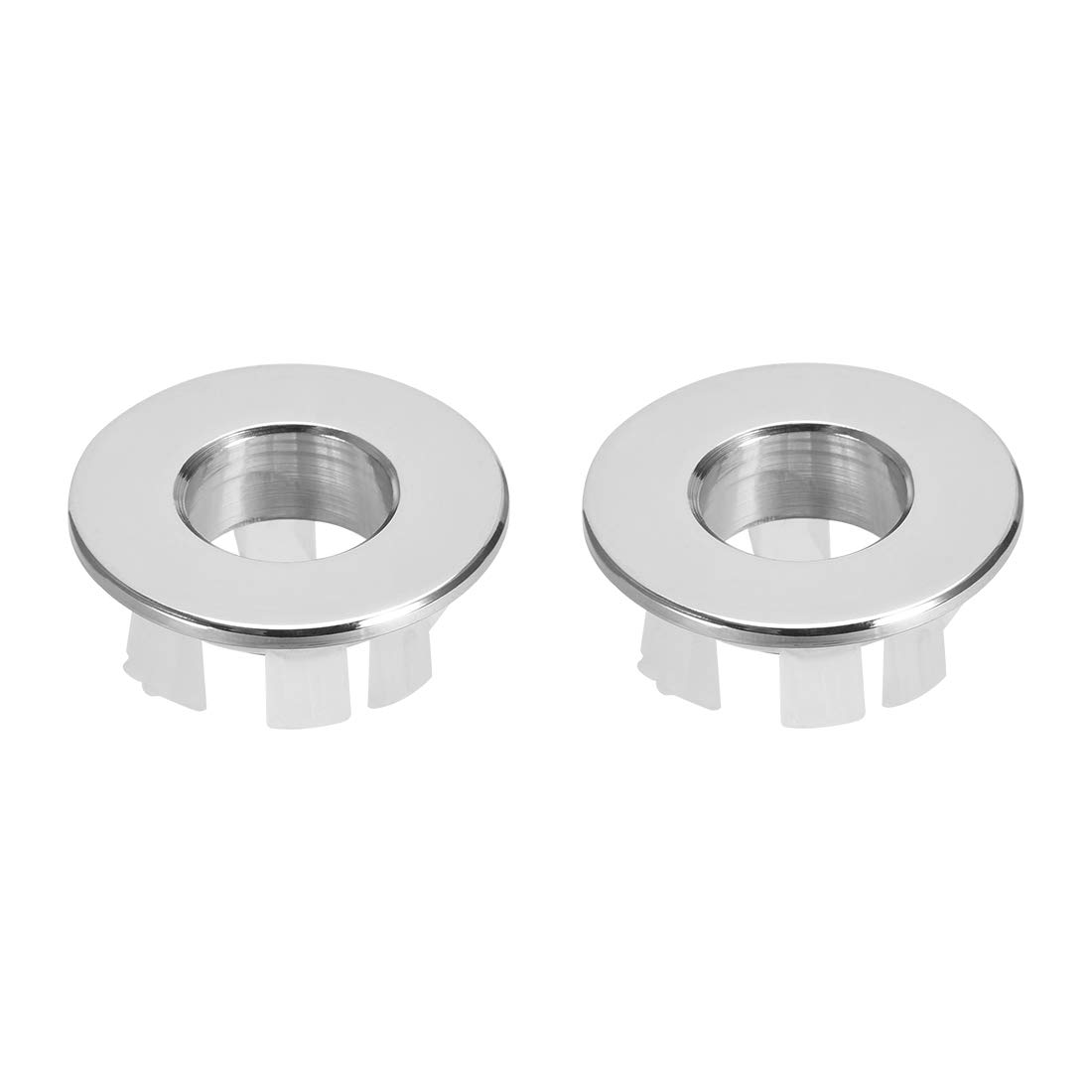 sourcing map Sink Basin Trim Overflow Cover Copper Insert in Hole Round Caps Silver Tone 2Pcs