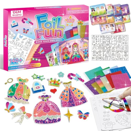 Foil Art Fun Kit for Kids - Arts & Crafts Supplies,DIY Dress-Up Foil Art Craft,Mess-Free Craft Kits for Girls & Boys Ages 4-12 Sticker Coloring Books,Birthday Gift,Travel Toy & Creative Party Favor